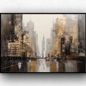 Hand Painted New York Cityscape: Abstract Textured Oil Painting