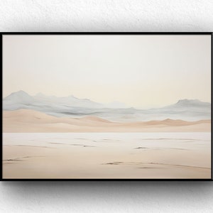 Hand-Painted Mountain Landscape: Beige Abstract Acrylic Oil Painting