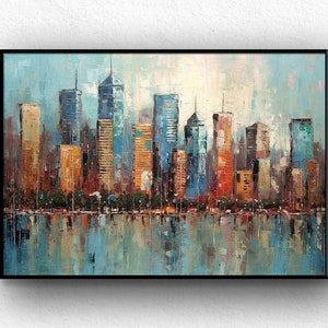 Hand-Painted New York Cityscape: Abstract Textured Oil Painting