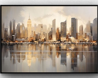 Handmade Large Original Oil Painting, Abstract Art, Urban Art, Cityscape, New York Skyline, New York Wall Art, Large Abstract Painting