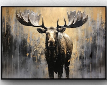 Large Abstract Moose Painting on Canvas Animal Wall Art Original Oil Painting Heavy Textured Artwork Hand Painted Art Gift for Animal Lover