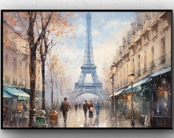 Peinture originale de Paris, paysage urbain, toile, grande peinture, grande peinture, art abstrait de la ville, peinture moderne texturée, art mural maison, par Lagalleria.