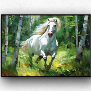 White Horse Oil Painting Wall Art, 100% Handmade, Textured Painting, Acrylic Abstract Oil Painting, Wall Decor Living Room, Office Wall Art