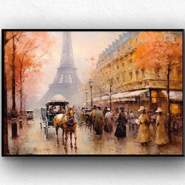 Eiffel Tower Paris Evening Cityscape Wall Art, Oil Painting On Canvas Paris Hand Painted, Acrylic Abstract,  Wall Decor Living Room Wall Art