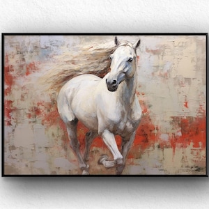 Handmade Horse Tempered Glass Painting Wall Art, Animals Glass Wall Decor Horse Horizontal Glass Wall Hanging Ready to Hang Home Wall Decor.