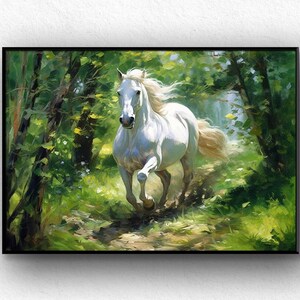 White Horse Wall Art White Horse Canvas Oil Painting White Horse Wall Decor Horse Black & White Photography Horse Extra Large Home Wall Art.