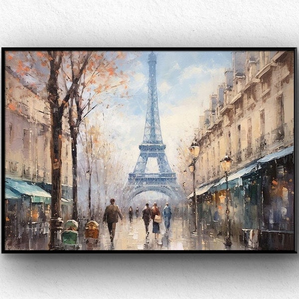 Peinture originale de Paris, paysage urbain, toile, grande peinture, grande peinture, art abstrait de la ville, peinture moderne texturée, art mural maison, par Lagalleria.