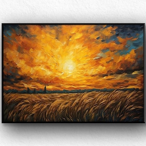 Handmade Sunset Seascape Oil Painting: Abstract Landscape Wall Art