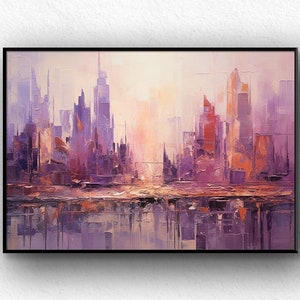 Original Urban Oil Painting: Abstract New York City Landscape, Large Wall Art
