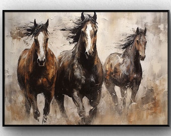 巨大な走る馬の絵 動物の絵 大きな油絵 馬の壁アート 馬の絵 馬