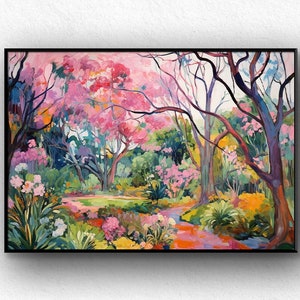 Abstract Colorful Tree Canvas Oil Painting, Textured Landscape Forest Painting, Original Hand Painted Custom Gift, Bedroom Wall Decor Art...