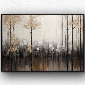 Large Abstract Birch Trees Oil Painting On Canvas, Original Landscape Canvas Wall Art, Modern Forest Wall Art for Living Room, Bedroom Decor