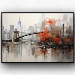Dipinto originale su tela raffigurante il ponte di Brooklyn, dipinto a olio su tela raffigurante il paesaggio urbano astratto di New York, dipinto moderno di Manhattan per l'arte del soggiorno.