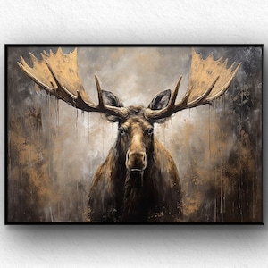 Large Abstract Deer Oil Painting on Canvas, Original and Hand-painted Stag Canvas Wall Art, Modern Animal Painting for Living Room Bedroom