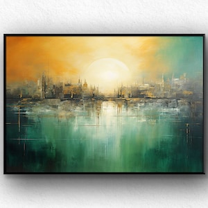 Handmade Sunrise Landscape Painting: Textured Abstract Acrylic Oil Art