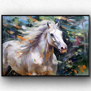 Handmade White Horse canvas wall art Farmhouse decor Horse Original o il painting Modern wall art Horse portrait Animal Extra Large Wall Art