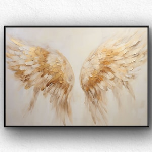 Golden Angel Wings Art, Handmade Painting, Abstract Oil Painting, Textured Painting, Acrylic Painting Wall Decor Living Room Office Wall Art