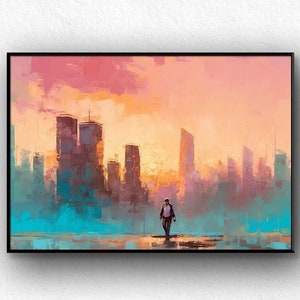 Colorful City Abstract Original Painting, Handmade, Textured Painting, Acrylic Abstract Oil Painting, Wall Decor Living Room Office Wall Art