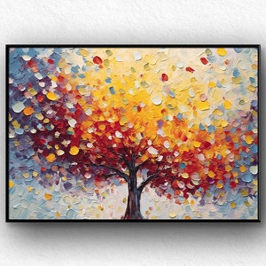 Abstract Tree of Life Oil Painting on Canvas, Large Wall Art Original Colorful Tree Art Minimalist Decor Custom Painting Living Room Decor