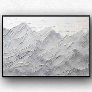 Large White Abstract Landscape Painting Minimalist Plaster Painting on Canvas White Texture Mountain Painting Abstract Snowy Mountain Art