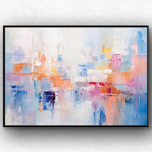 Handmade Custom Colorful Painting Textured Painting Pink-Blue Acrylic Abstract Oil Painting Wall Decor Living Room Gray-Orange Home Wall Art