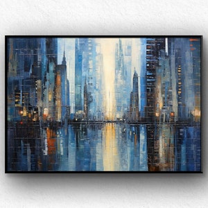 Modern NYC olieverfschilderij, stedelijke kunst, stadsgezicht, regenlandschap, eigentijds, 100% handgemaakt, getextureerd schilderen, acryl abstracte olieverfschilderij.