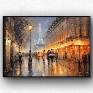 Paris Rain Large Oil Painting on Canvas, Handmade, Textured Painting, Acrylic Abstract Oil Painting, Wall Decor Living Room, Office Wall Art
