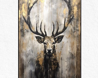 Handmade Deer Oil Painting: Abstract Textured Wall Art