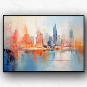 Grote abstracte kust stadsgezicht olieverfschilderij op canvas kunst aan de muur, originele kleurrijke gebouw schilderij trendy muur kunst woonkamer home decor