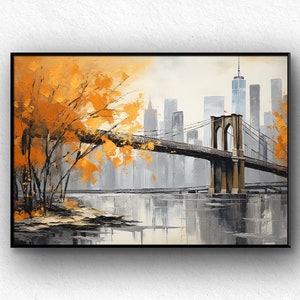 Ponte di Brooklyn, 100% fatto a mano, dipinto di New York City, dipinto strutturato, dipinto a olio astratto acrilico, paesaggio urbano, arte cittadina, parete dell'ufficio