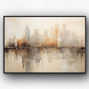 New York Cityscape Oil Painting: Abstract Skyline Wall Art on Canvas