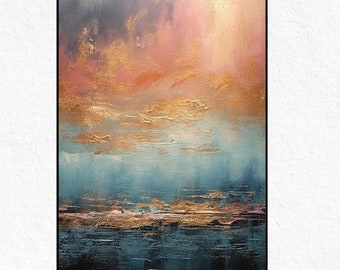 Textured Sky Oil Painting: Abstract Seascape Wall Art