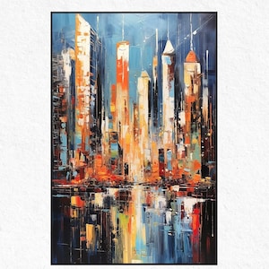 Large Abstract City Oil Painting: New York Skyline Wall Art