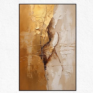 Textured Gold Abstract Oil Painting: Modern Handmade Wall Art