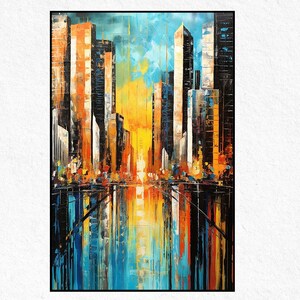 Large Cityscape Oil Painting, 100% Handmade, Textured Modern Painting, Acrylic Abstract Oil Painting, Wall Decor Living Room Office Wall Art
