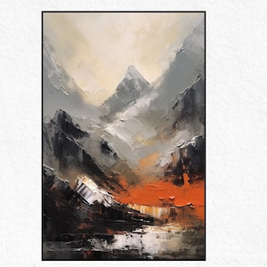 Handmade Snow Mountain Abstract Oil Painting: Textured Living Room Wall Art