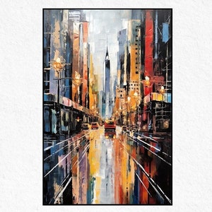 Canvas Art City Lights 100% Original Oıl Handmade, Textured Painting, Acrylic Abstract Oil Painting, Wall Decor Living Room, Office Wall Art