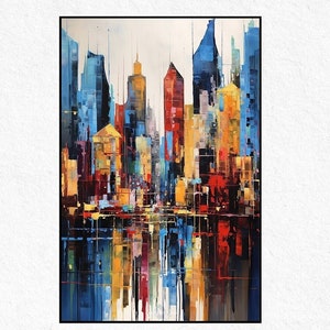 Handmade Cityscape Oil Painting: Modern Abstract Textured Wall Art