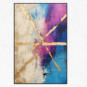 Colorful Abstract Oil Painting on Canvas, Original Minimalist Art, Large Wall Art, Custom Painting, Wall Decor Living Room purple gold blue
