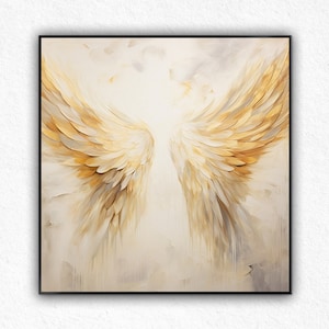 100%Handmade, Original Abstract Gold Oil Painting On Canvas, Handmade 3D Textured Angel Wings Wall Art Decor Creative Custom Gift For Easter