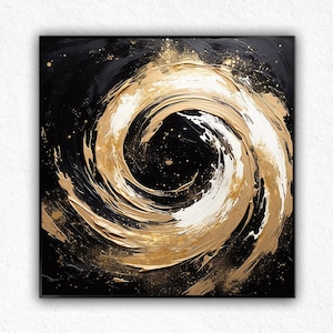 Large Original Oil Painting Circle Painting Black Canvas Abstract Gold Painting Framed Fine Art Painting Modern Wall Art for Living Room Art