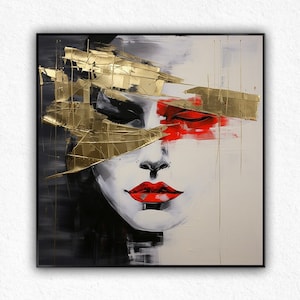 Abstract Woman ORIGINAL PAINTING Contemporary Impressionist Portrait, Impressionism Figurative Black Gold Female Figure Study Canvas Signed.