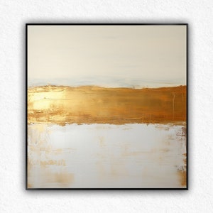 Modern White & Gold Knife Abstract Wall Art Gold Leaf Acrylic Painting Handmade Teextured Canvas Art Minimalist White Home Decor living room