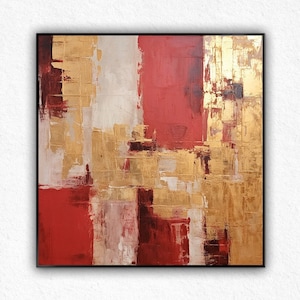 Red Abstract Texture Oil Painting On Canvas, Original Minimalist Art, Large Wall Art, Gold Wall Decor Custom Painting Living Room Decor Gift