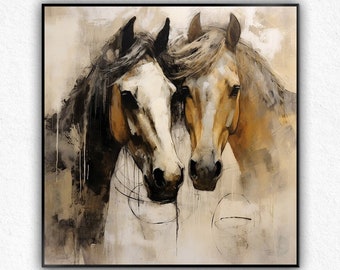 抽象的な馬の絵画：テクスチャアクリルアート、額入りキャンバス