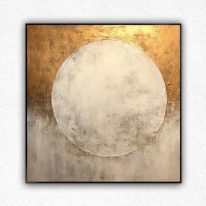 Handmade Circle, Gold And Beige, Wall Decor Living Room, Acrylic Abstract Oil Painting, Office Wall Art Textured Painting Modern Popular Art