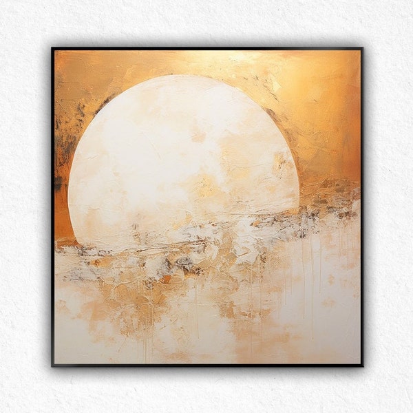 Handmade Moon Acrylic artwork on canvas, large abstract art for living room, Art textured handmade large landscape paintings Gold Wall decor