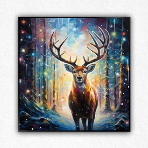 Large Abstract Deer Oil Painting on Canvas, Original and Hand-painted Stag Canvas Wall Art, Modern Animal Painting for Living Room Bedroom..