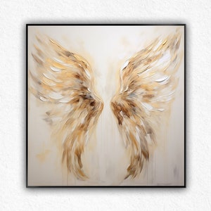 Large Gold and White Angel Wing Oil Painting on Canvas, Custom 3D Textured Acrylic Painting, Angel Wing Abstract Painting, Home Wall Decor..