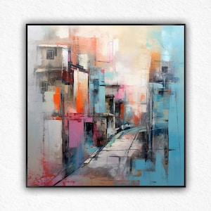 Handgemaakt abstract stadsgezicht: kleurrijke acrylmuurkunst